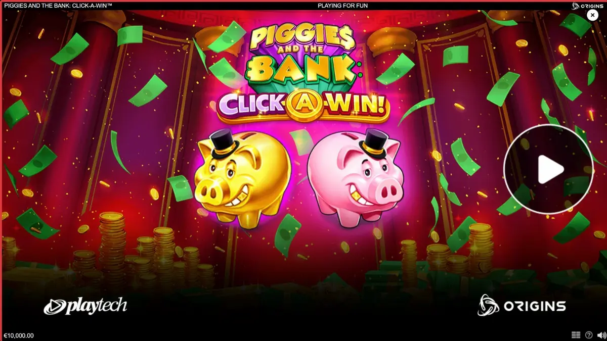 Piggies and the Bank: Click-A-Win slot interface dengan babi berjas