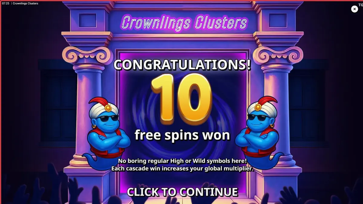 Tampilan visual ceria dan penuh warna dari slot Crownlings Clusters dengan karakter blobby.